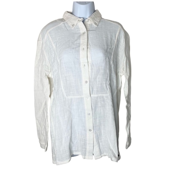 Free People One Teaspoon Button Down Shirt Crinkle Gauze Poplin Cotton White - Picture 2 of 16